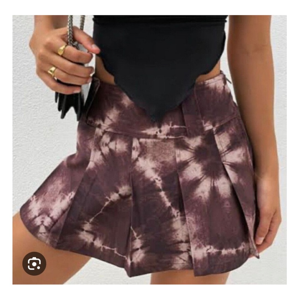SOLD I.AM.GIA. Carmel Brown Tie Dye Pleated Mini Skirt